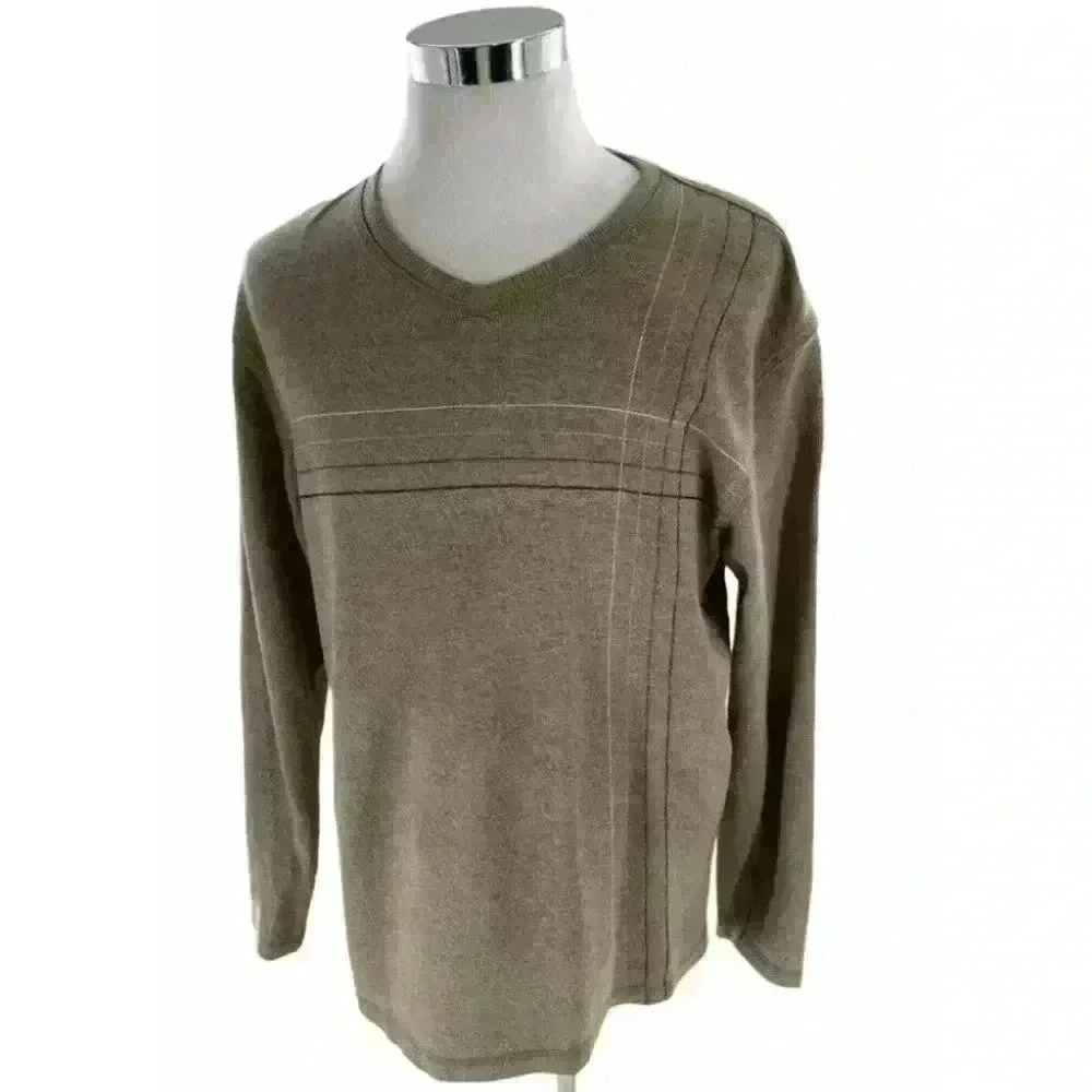 Geoffrey Beene Mens Crew Neck Brown Knit Sweater Size Large